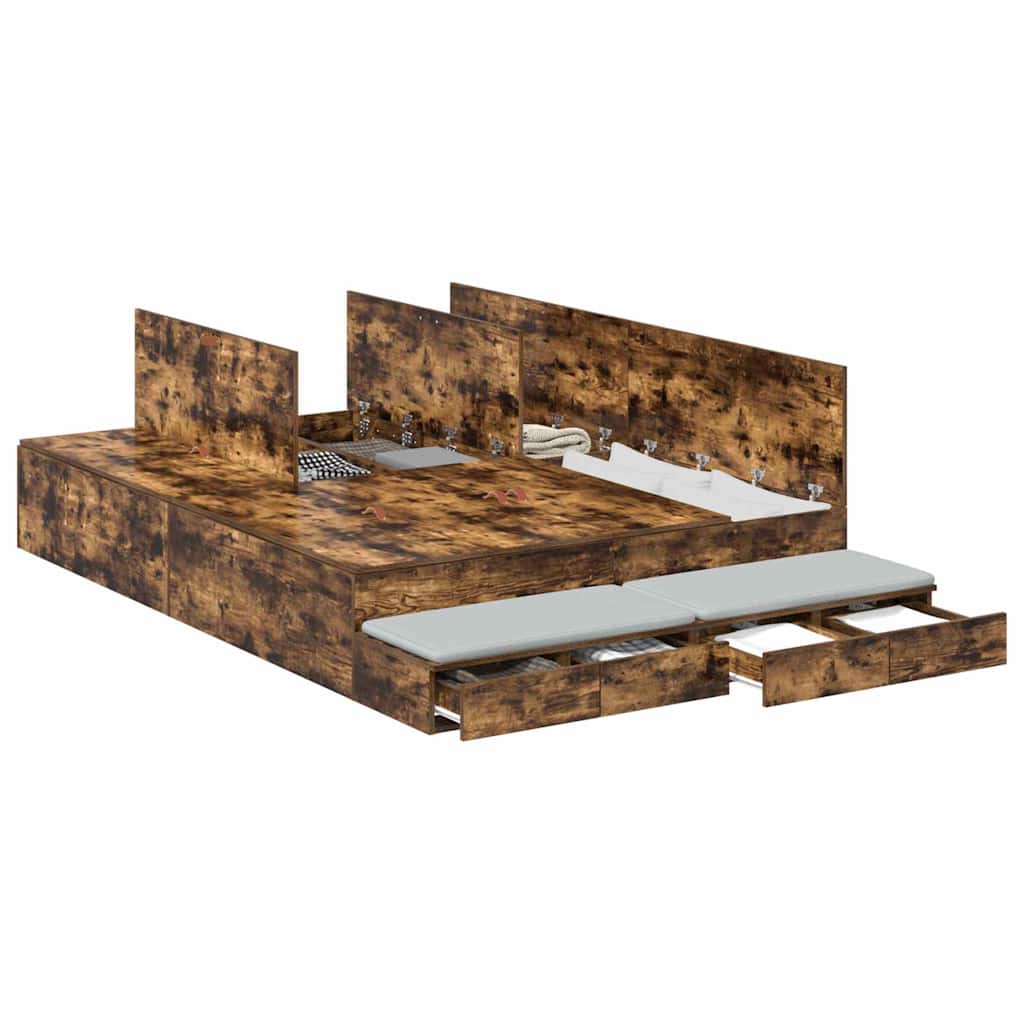 Aufbewahrungsbettgestell Geräucherte Eiche 140 cm Holzwerkstoff