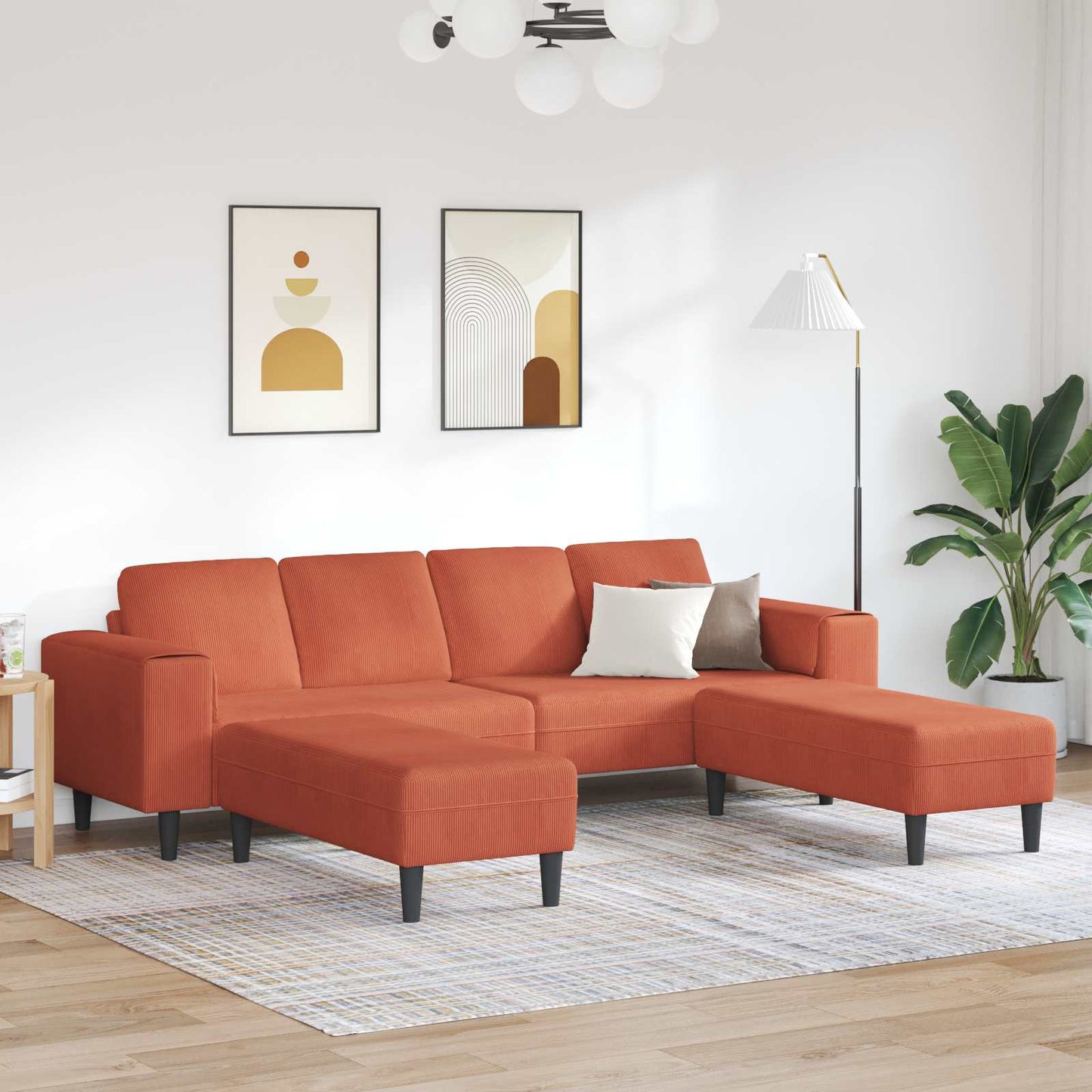Sofa mit Kissen Rot-Orange 250 x 188 x 76 cm Cordstoff