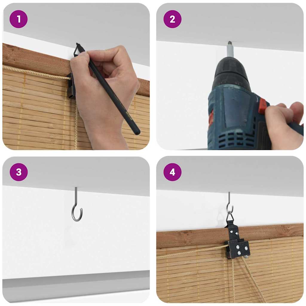 Rollo mit Vorhängen Braun 110 x 220 cm Bambus