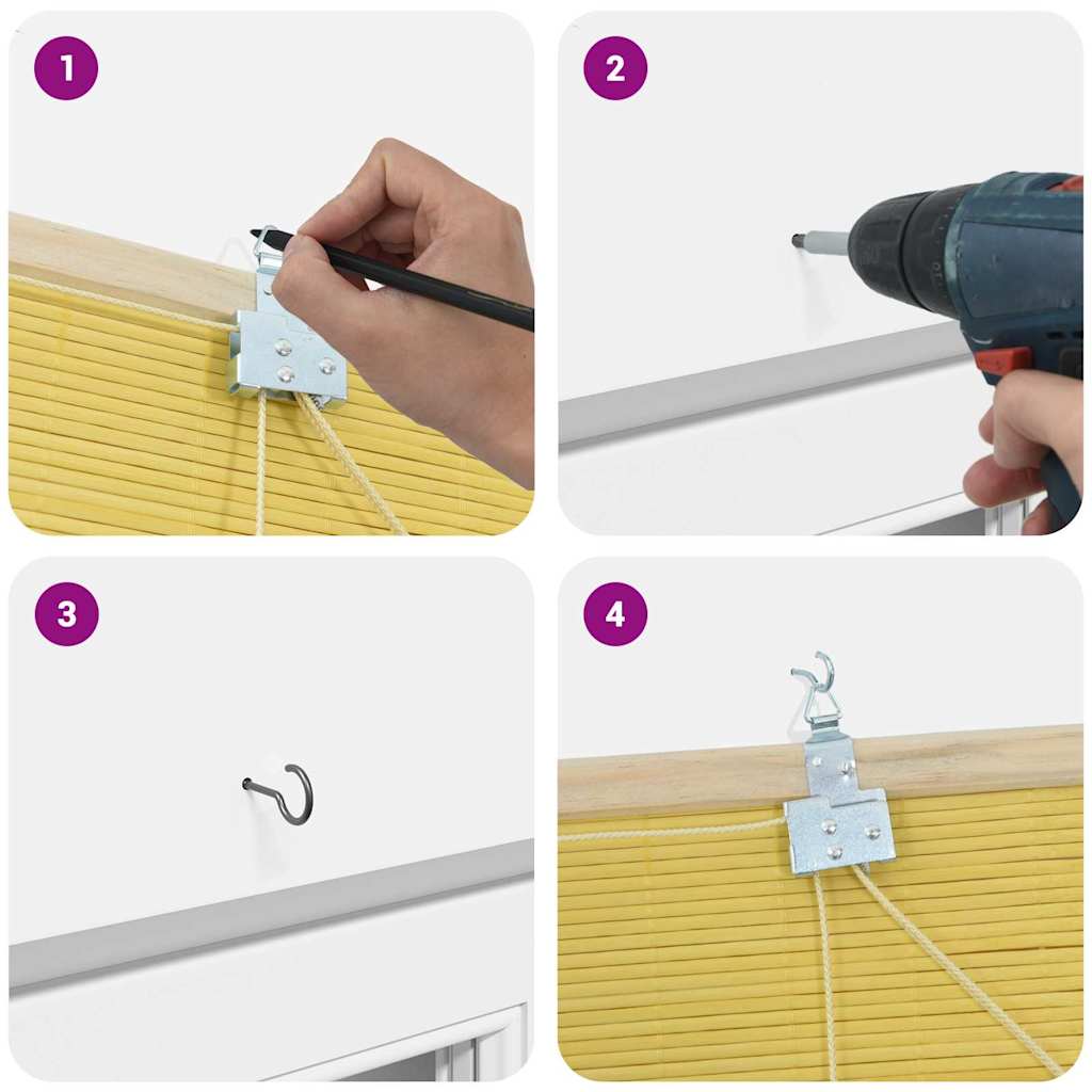 Rollo mit Vorhängen Gelb 120 x 220 cm Bambus