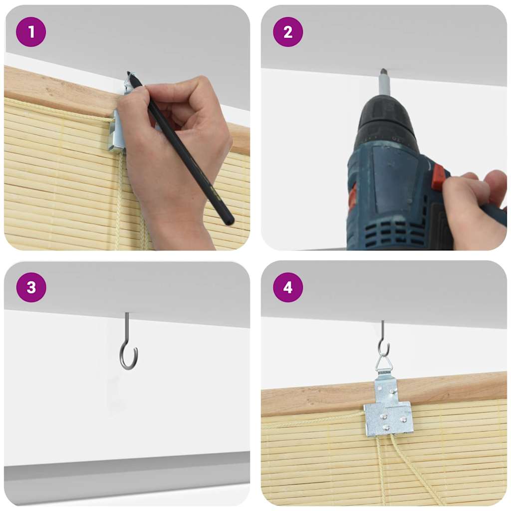 Rollo mit Vorhängen Natur 60 x 160 cm Bambus