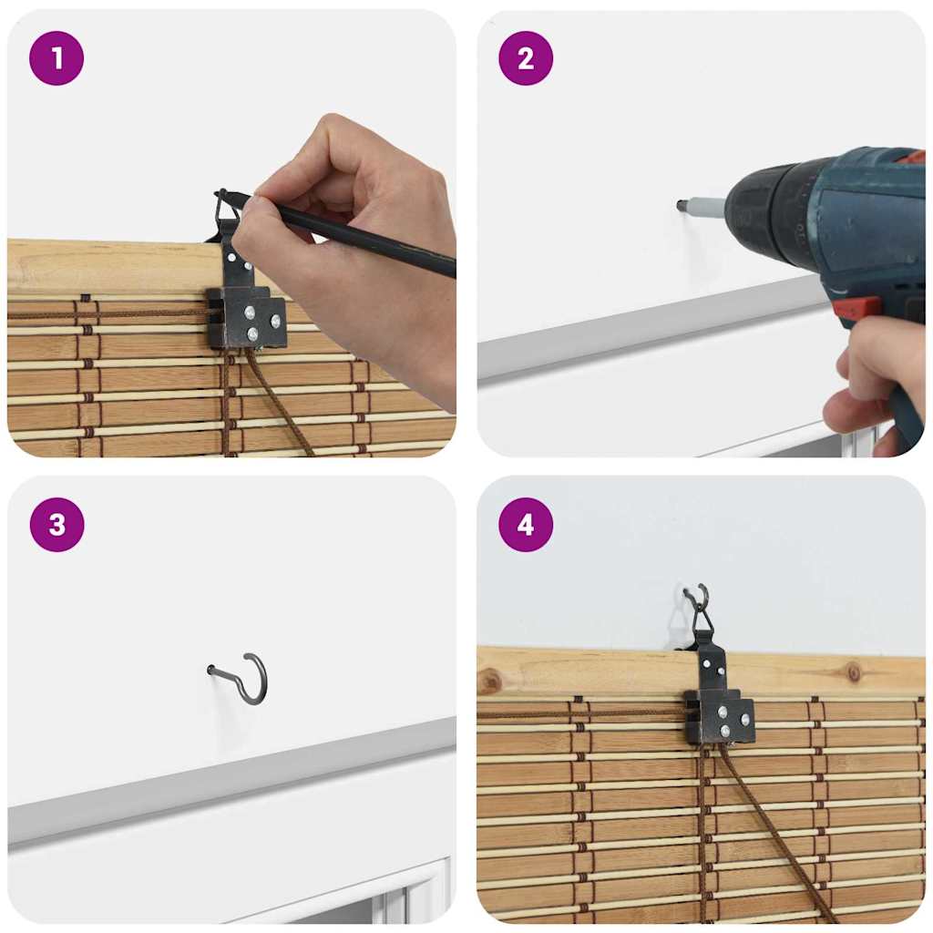 Rollo mit Vorhängen Natur 110 x 220 cm Bambus