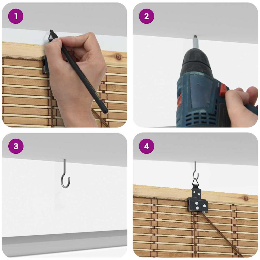 Rollo mit Vorhängen Natur 120 x 220 cm Bambus