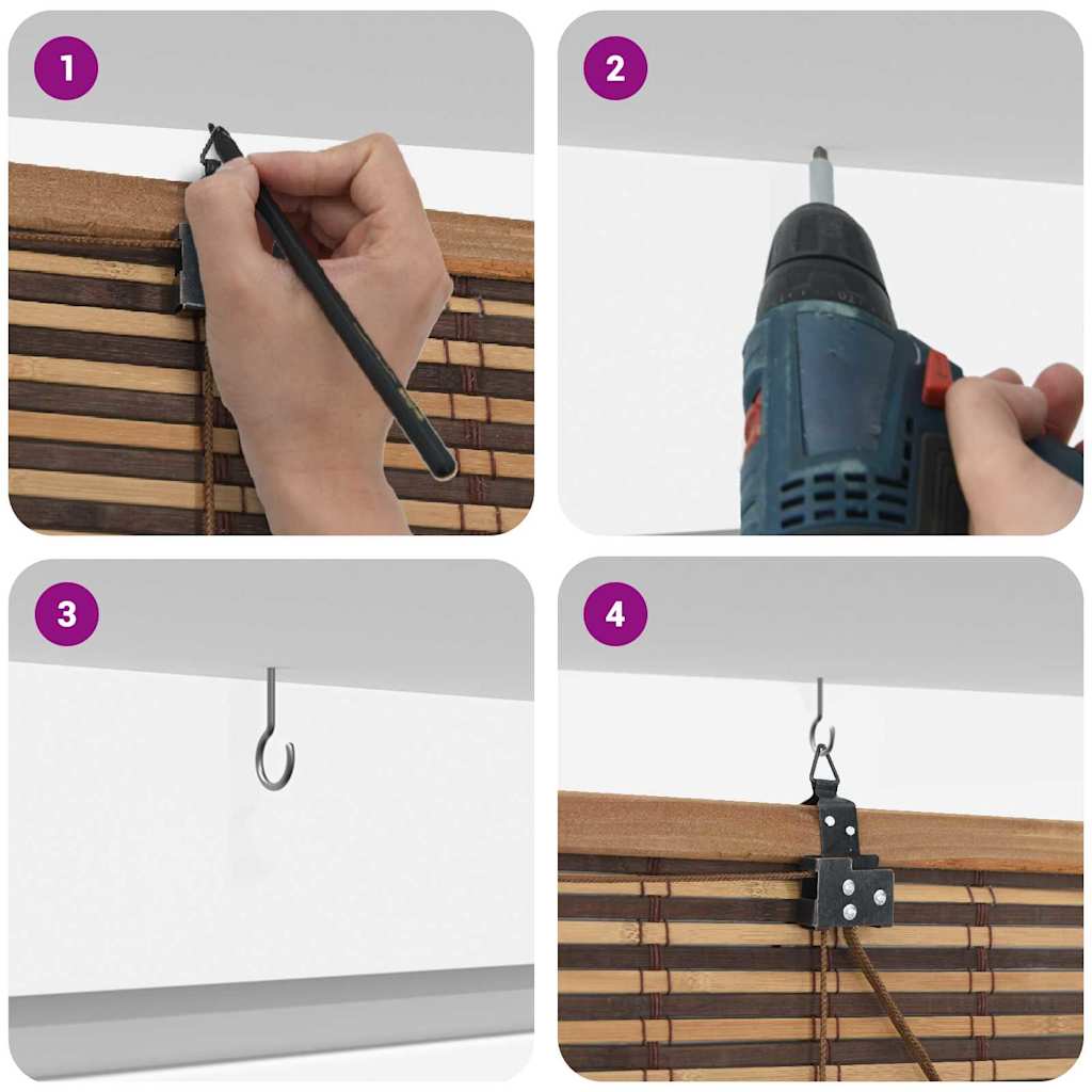 Rollo mit Vorhängen Braun 100 x 160 cm Bambus