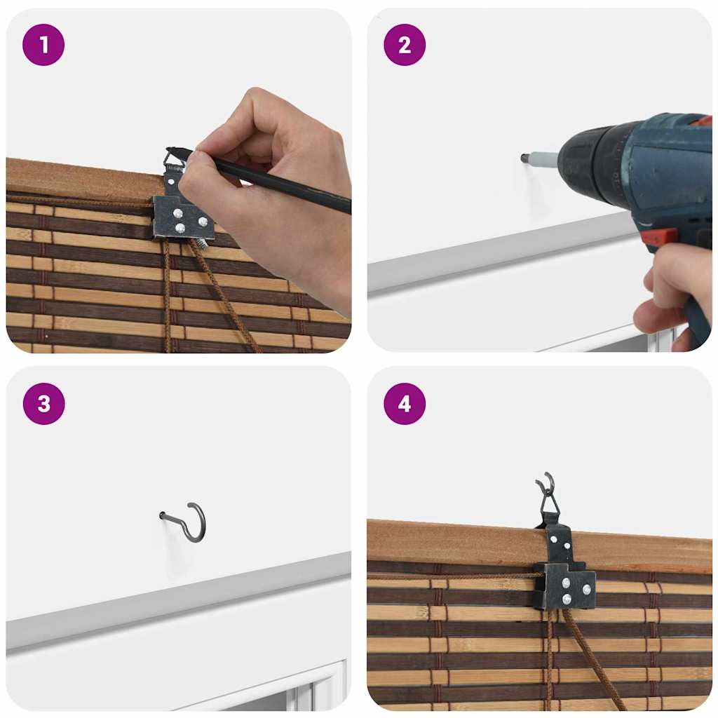 Rollo mit Vorhängen Braun 100 x 220 cm Bambus