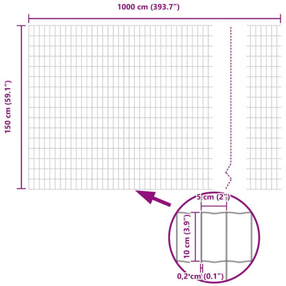 Eurozaun Grau 1,5 x 10 m PVC-beschichtetes Eisen