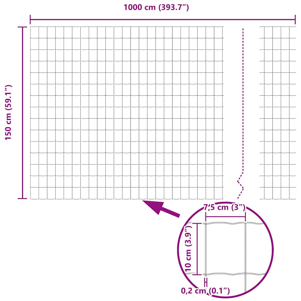 Eurozaun Grau 1,5 x 10 m PVC-beschichtetes Eisen