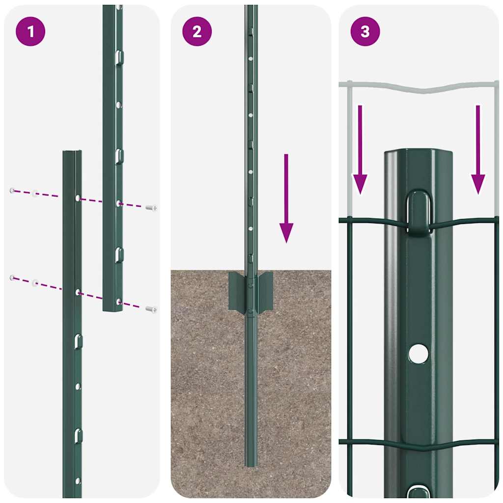 Zaun mit Pfosten Grün 1,2 x 10 m Stahl und PVC