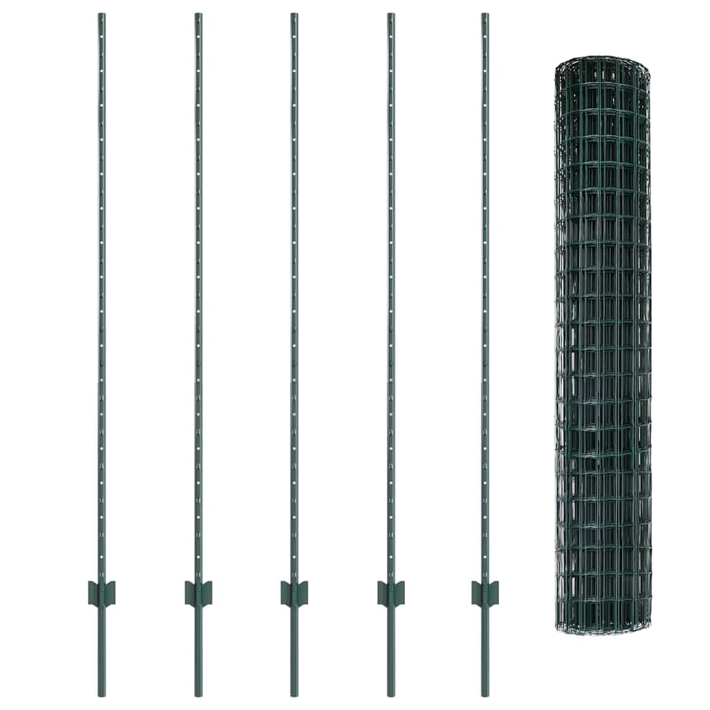 Zaun mit Pfosten Grün 1,5 x 10 m Stahl und PVC