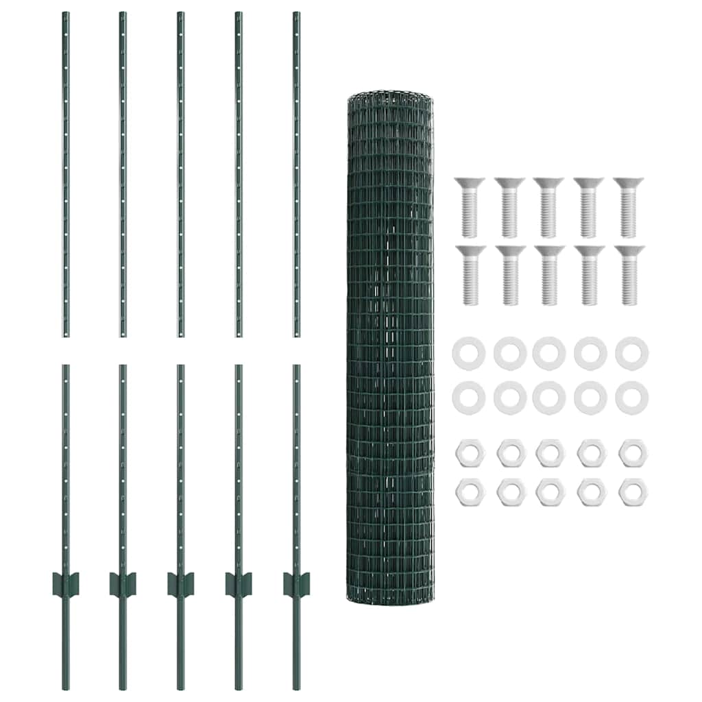 Zaun mit Pfosten Grün 1,4 x 10 m Stahl und PVC