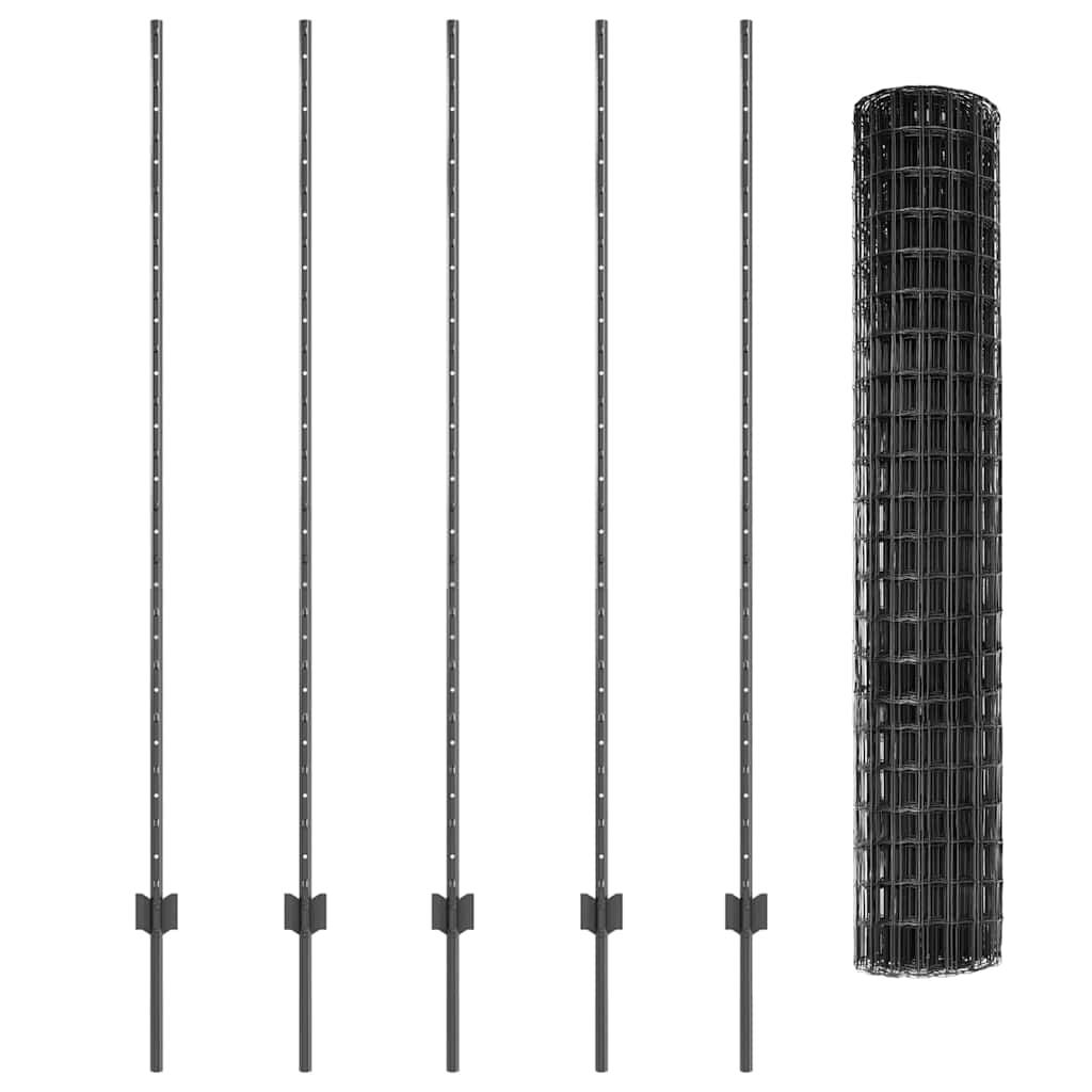 Zaun mit Pfosten Grau 1,6 x 10 m Stahl und PVC