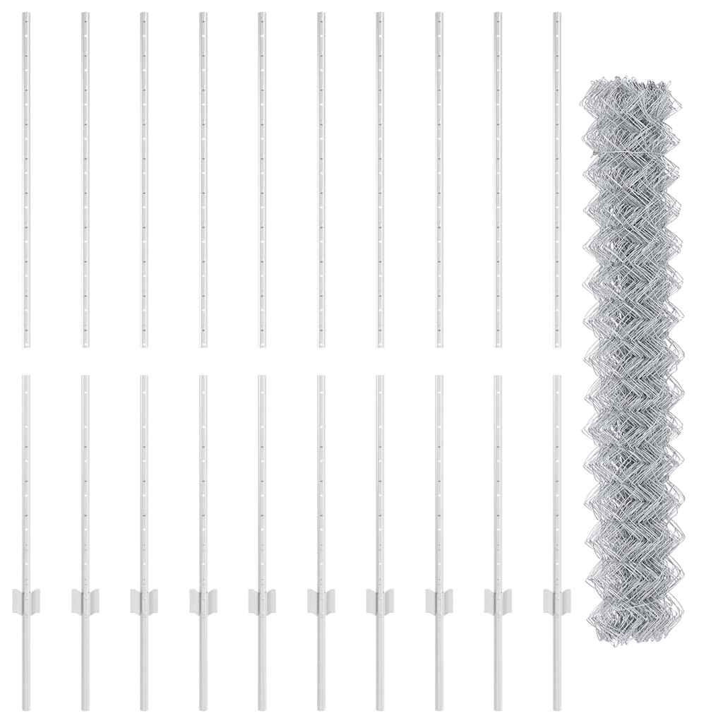 Zaun mit Pfosten Silber 1,4 x 10 m Stahl