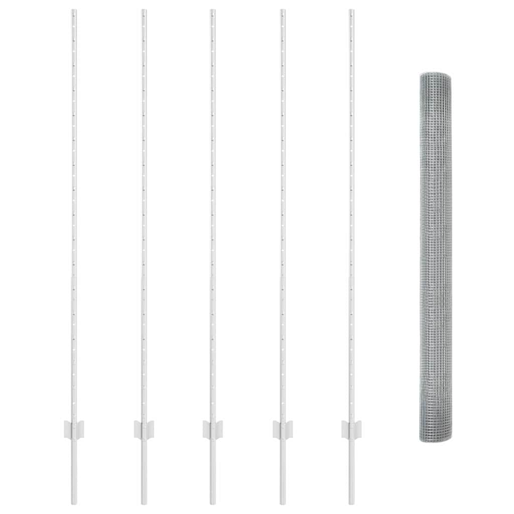 Zaun mit Pfosten Silber 1,5 x 10 m Stahl