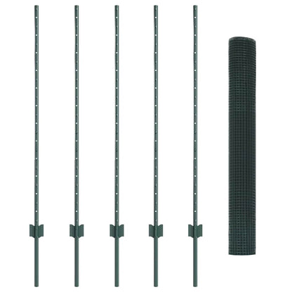 Zaun mit Pfosten Grün 1,2 x 10 m Stahl und PVC