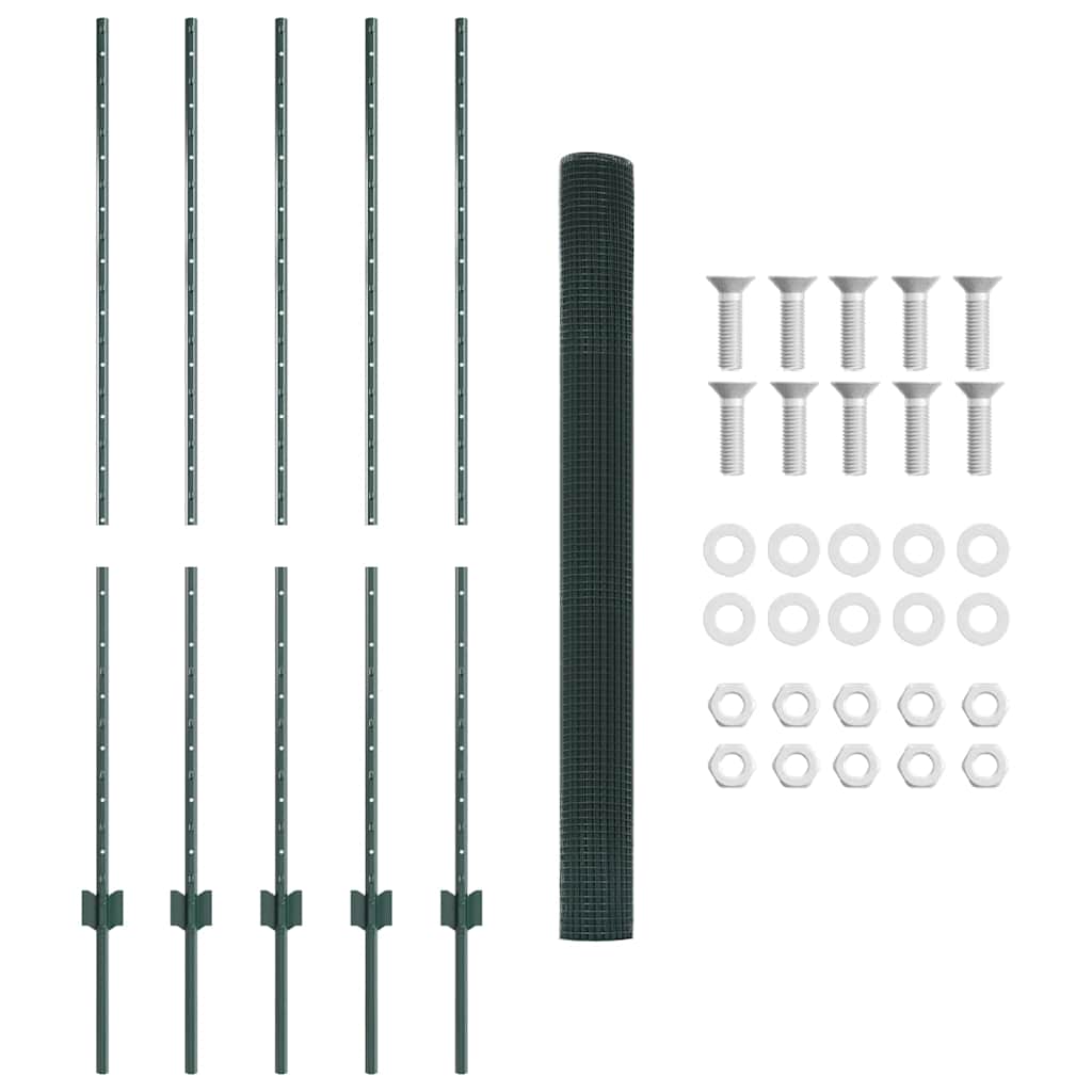Zaun mit Pfosten Grün 1,4 x 10 m Stahl und PVC
