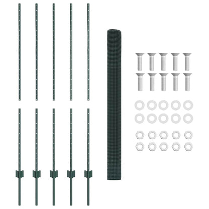 Zaun mit Pfosten Grün 1,4 x 10 m Stahl und PVC
