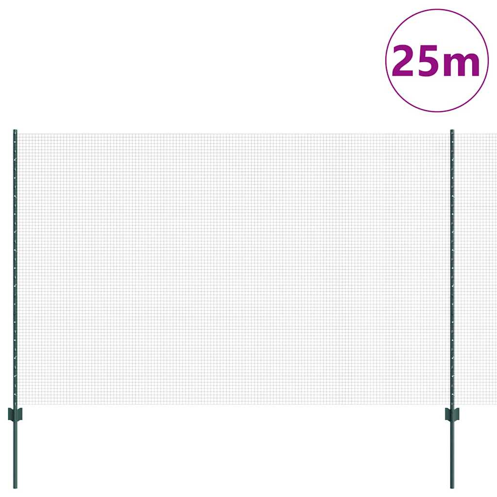 Zaun mit Pfosten Grün 1.6 x 25 m Stahl und PVC