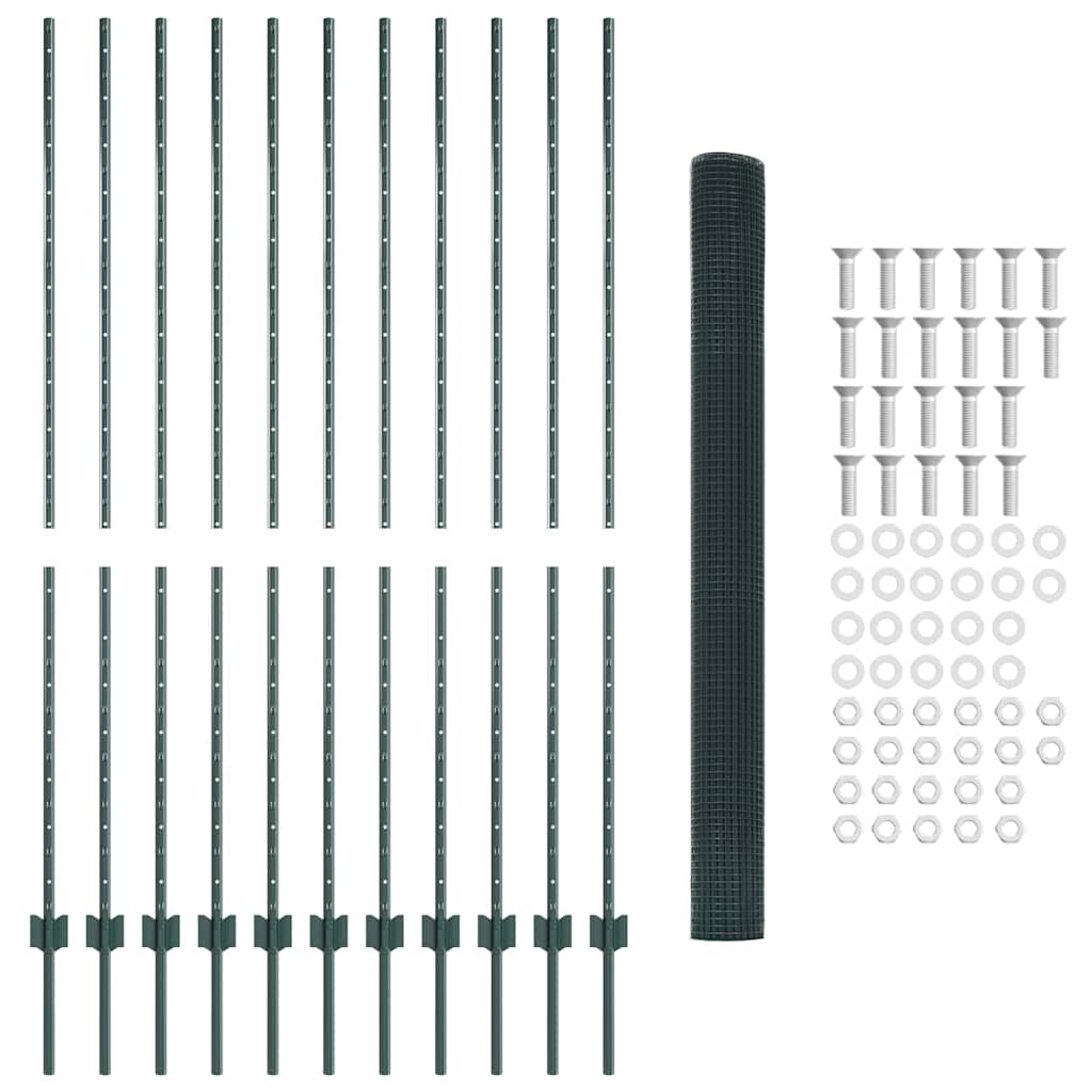 Zaun mit Pfosten Grün 1.6 x 25 m Stahl und PVC