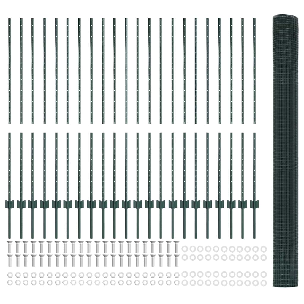 Zaun mit Pfosten Grün 1,4 x 50 m Stahl und PVC