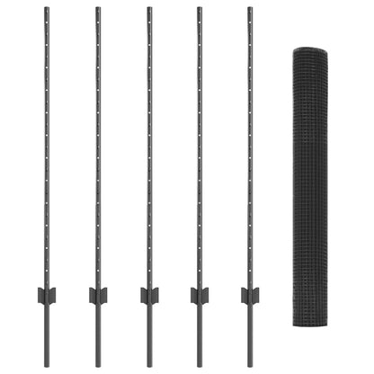 Zaun mit Pfosten Grau 1,2 x 10 m Stahl und PVC