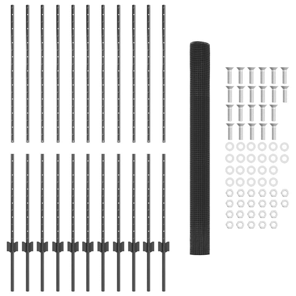 Zaun mit Pfosten Grau 1,4 x 25 m Stahl und PVC