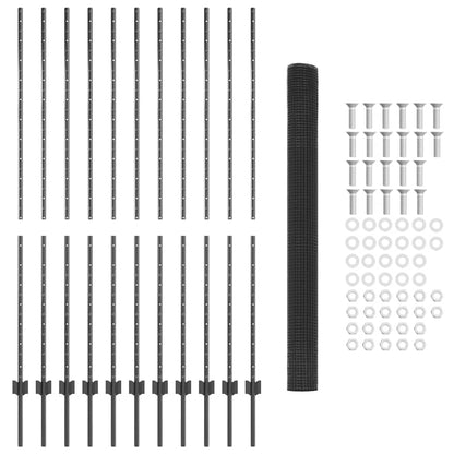 Zaun mit Pfosten Grau 1,5 x 25 m Stahl