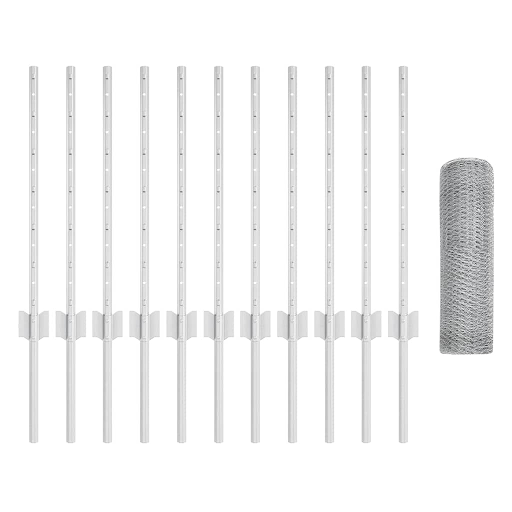 Zaun mit Pfosten Silber 0,5 x 25 m Stahl