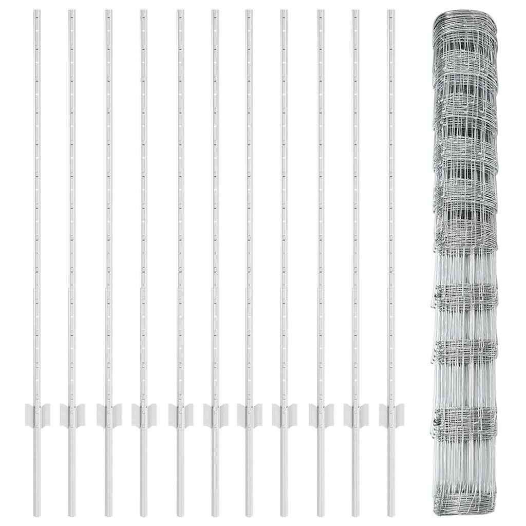 Zaun mit Pfosten Silber 1,2 x 25 m Stahl