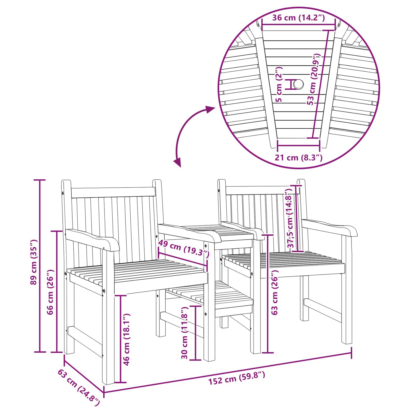 Stuhl Braun 152 x 63 x 89 cm Massivholz Teak