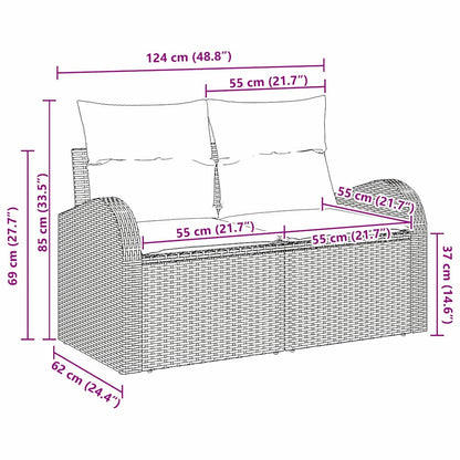 Gartensofa mit Kissen Hellgrau 124 x 62 x 69cm Poly-Rattan