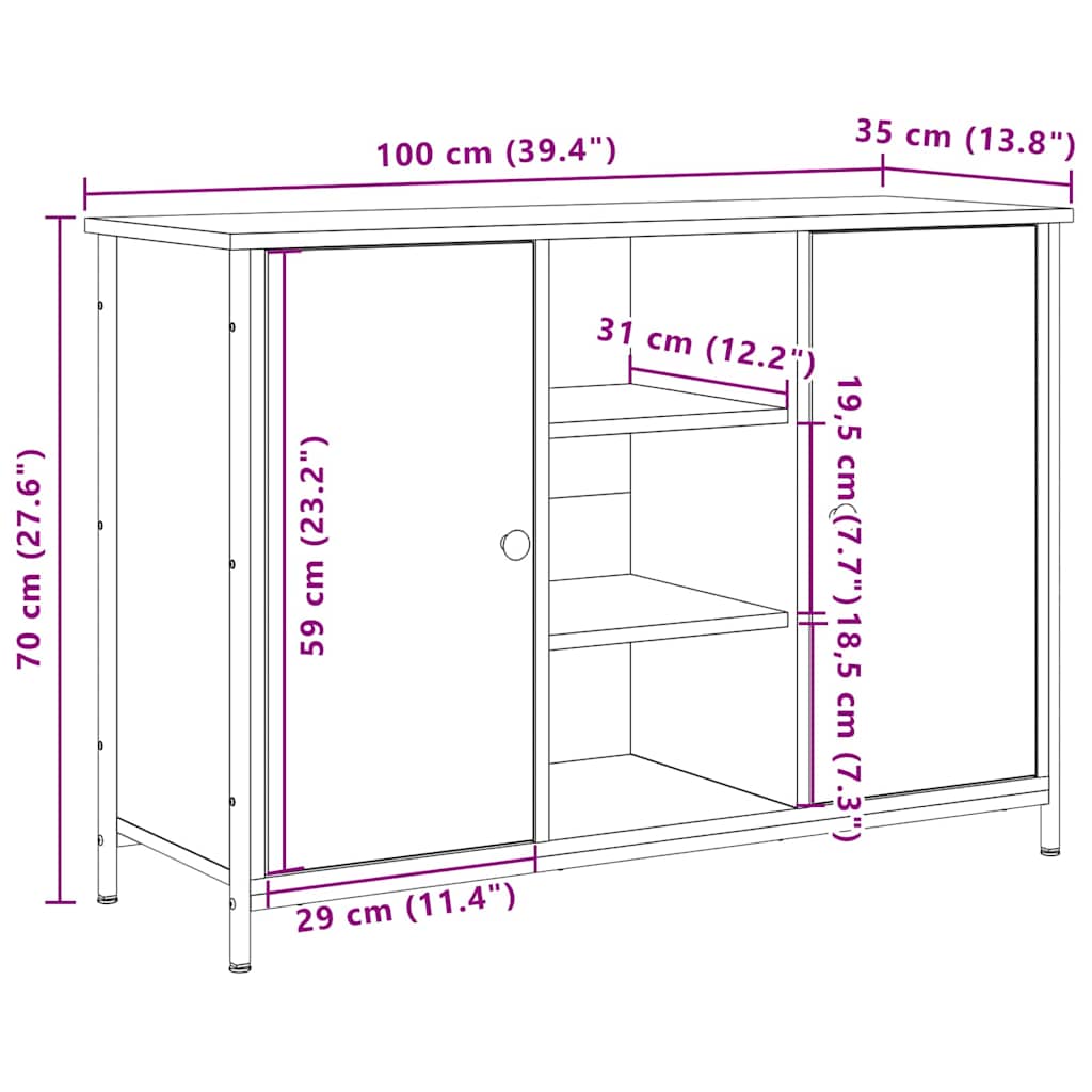 Sideboard Artisan-Eiche 100 x 35 x 70 cm