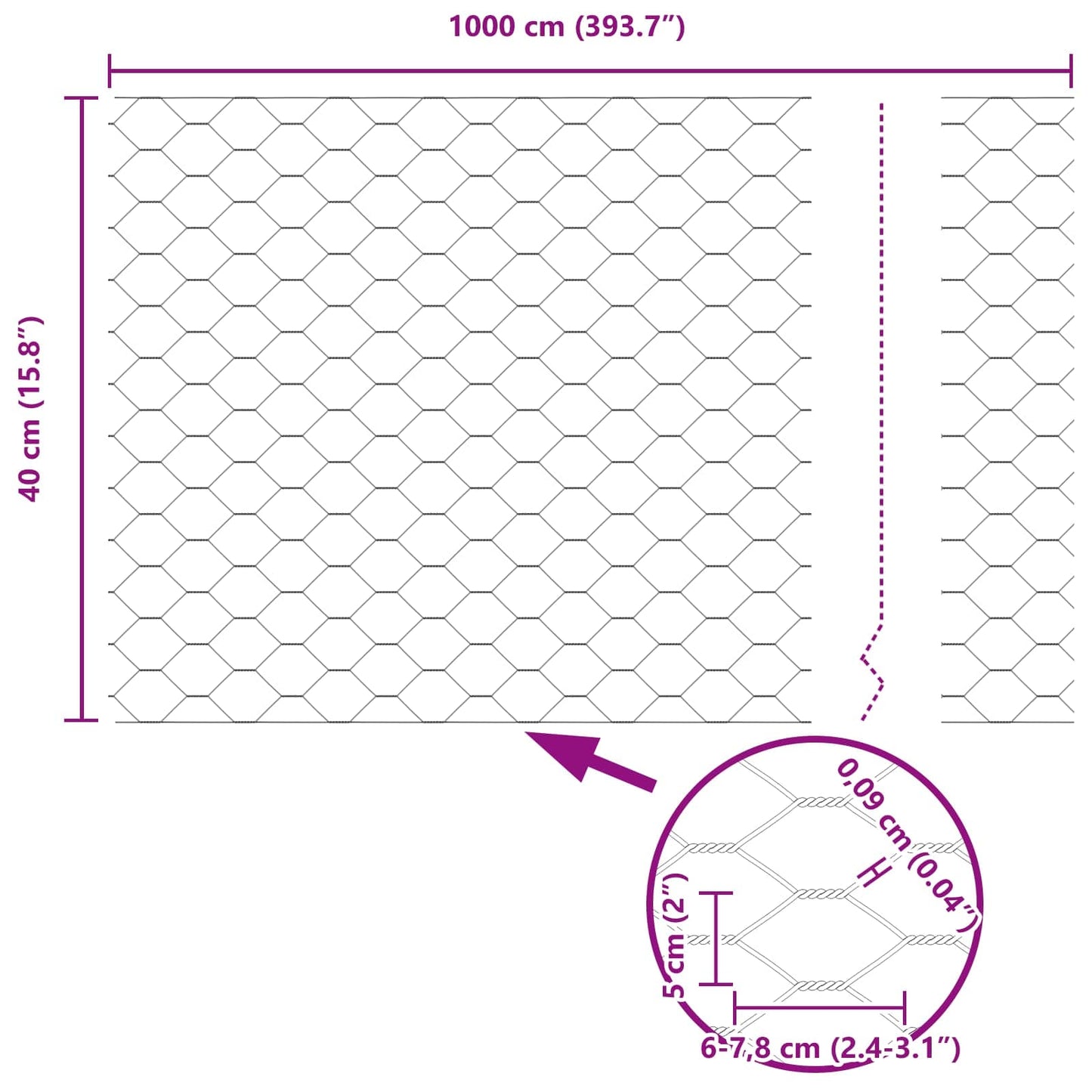 Hexagonzaun Grün 0,4 x 10 m PVC