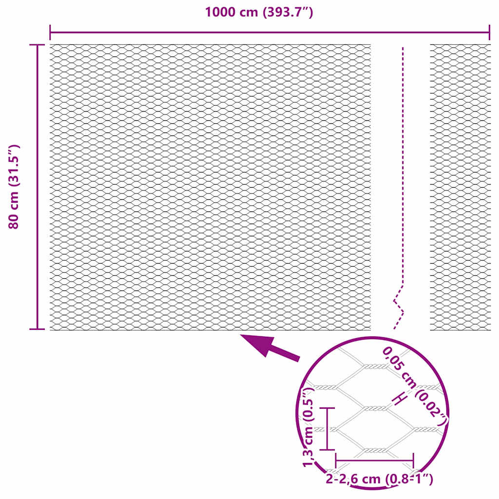 Hexagonzaun Silber 0,8 x 10 m Verzinkter Stahl