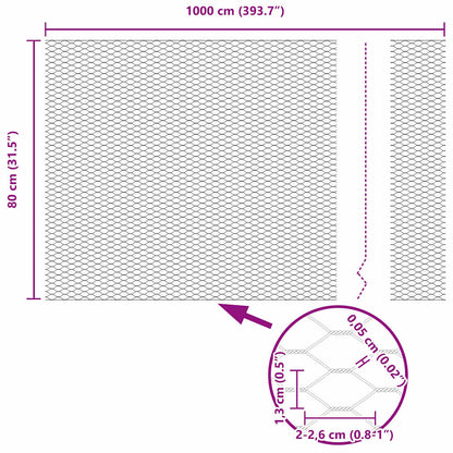 Hexagonzaun Silber 0,8 x 10 m Verzinkter Stahl