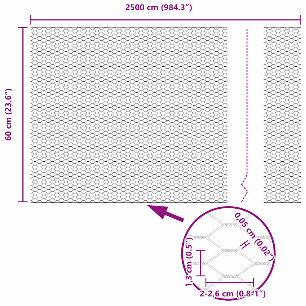 Hexagonzaun Silber 0,6 x 25 m Verzinkter Stahl