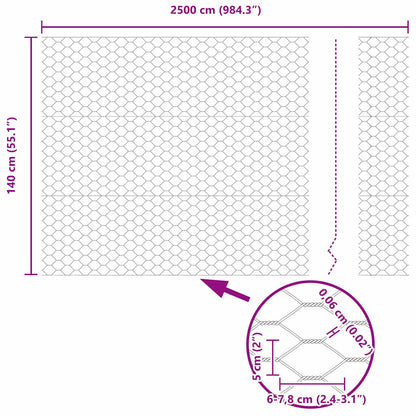 Hexagonzaun Silber 1,4 x 25 m Verzinkter Stahl