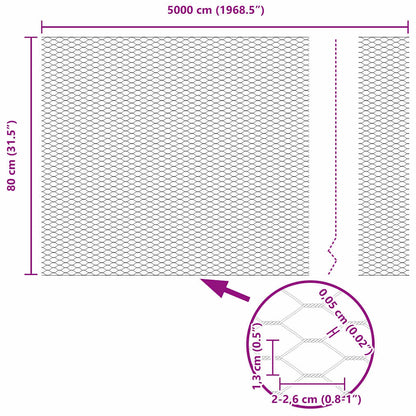 Hexagonzaun Silber 0,8 x 50 m Verzinkter Stahl