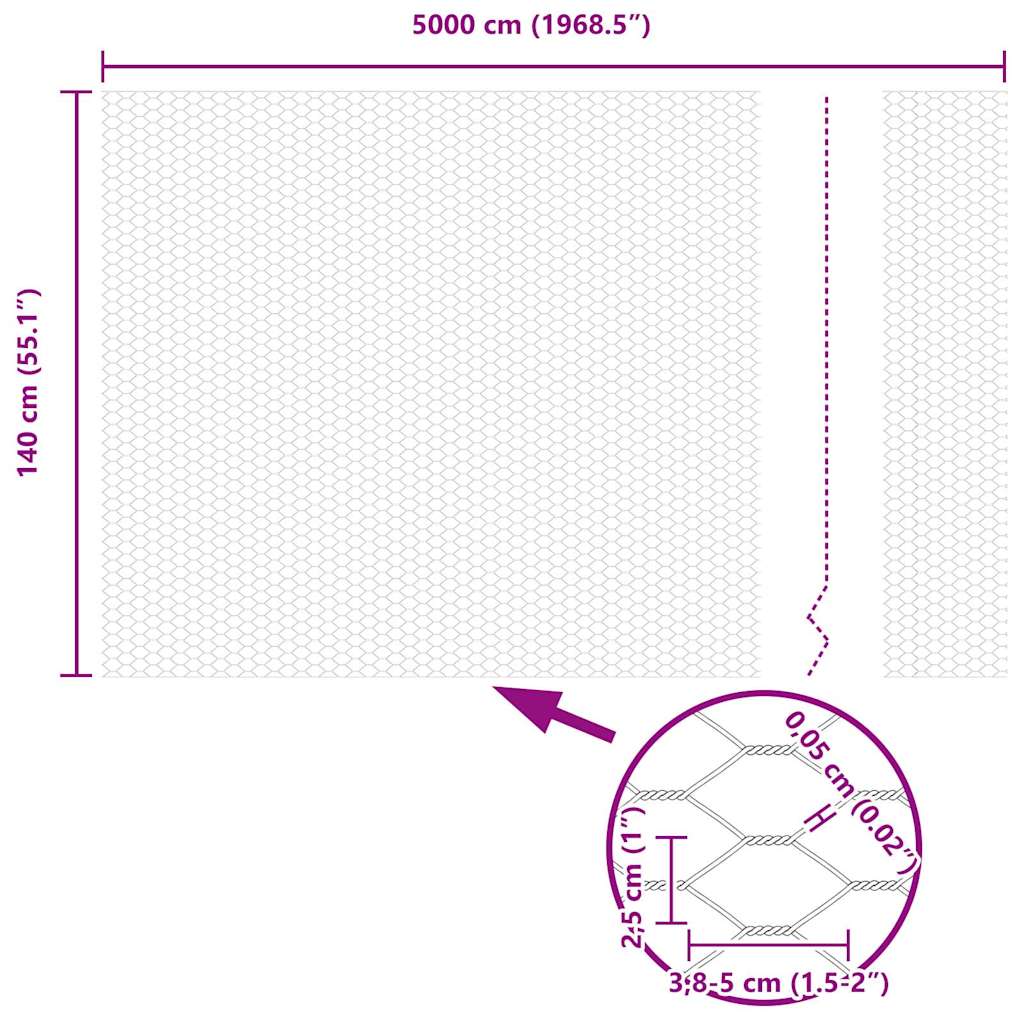 Hexagonzaun Silber 1,4 x 50 m Verzinkter Stahl