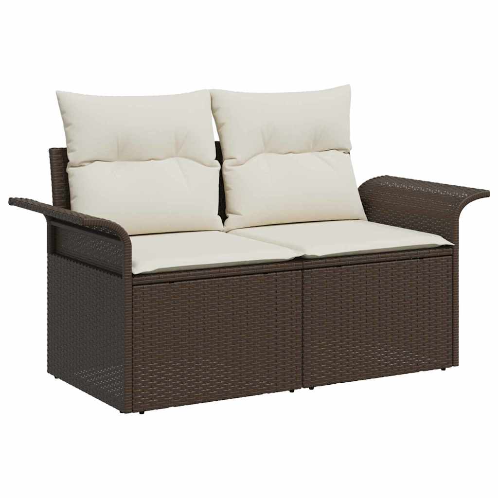 Sofa Set mit Kissen 3 pcs Braun und Creme Poly-Rattan