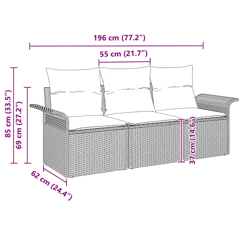 Sofa Set mit Kissen 3 pcs Beige und Creme Poly-Rattan