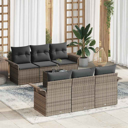 Gartensofa-set mit Kissen 7 pcs Grau Poly-Rattan