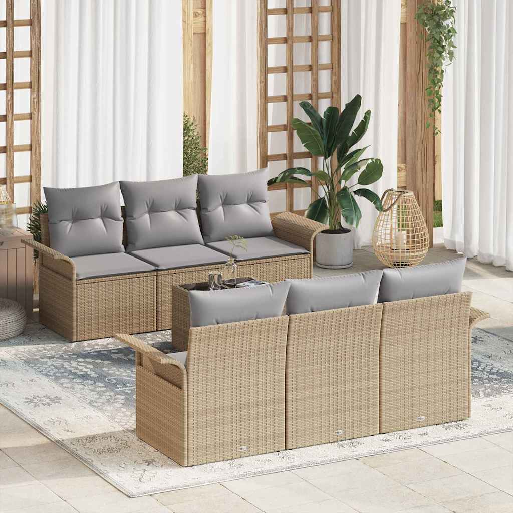 Gartensofa-set mit Kissen 7 pcs Beige Poly-Rattan