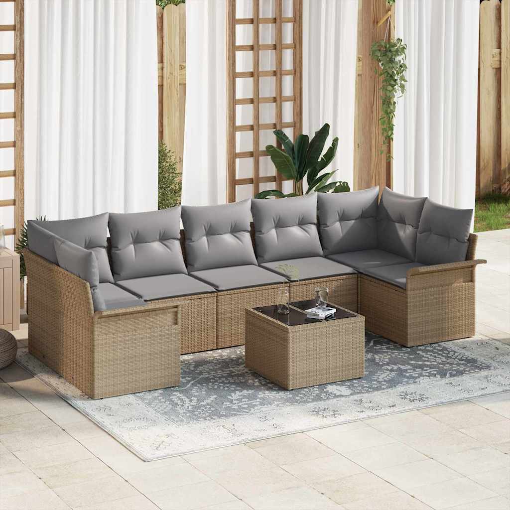 Gartensofa-set mit Kissen 8 pcs Beige Poly-Rattan