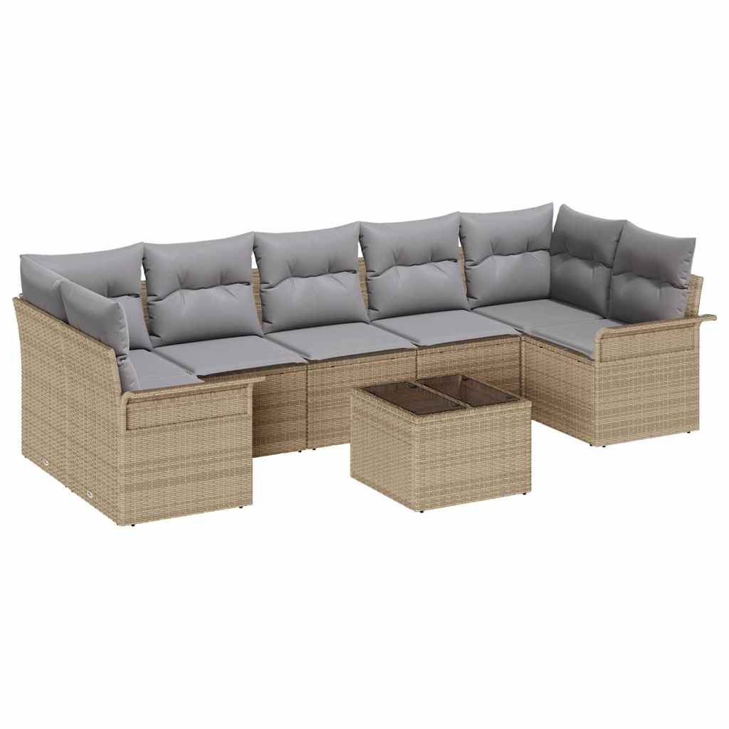 Gartensofa-set mit Kissen 8 pcs Beige Poly-Rattan