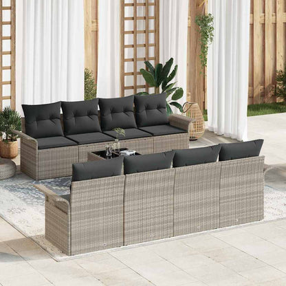 Gartensofa-set mit Kissen 9 pcs Hellgrau Poly-Rattan