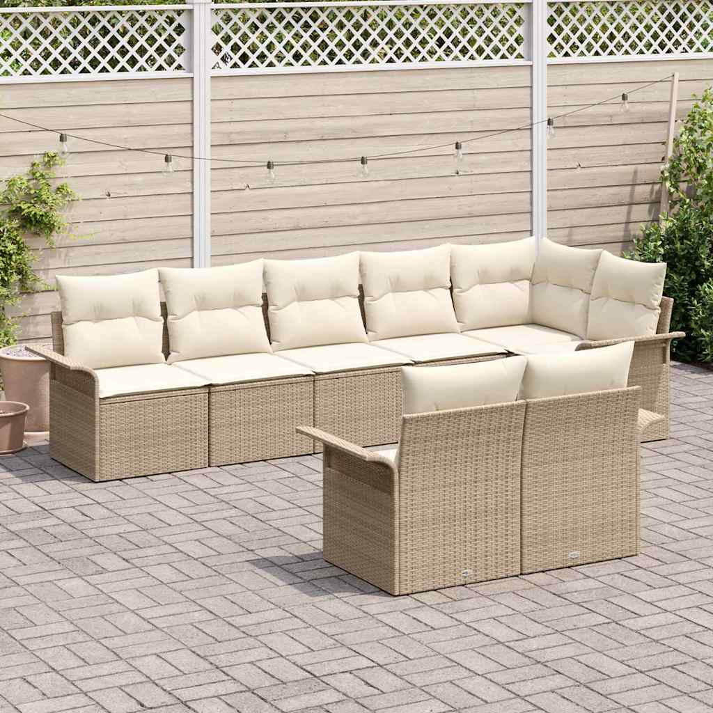 Gartensofa-set mit Kissen 8 pcs Beige Poly-Rattan