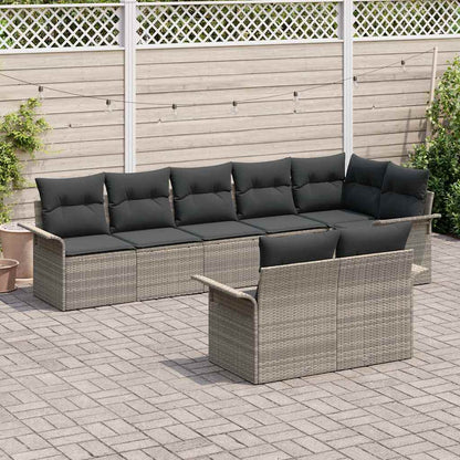 Gartensofa-set mit Kissen 8 pcs Hellgrau Poly-Rattan