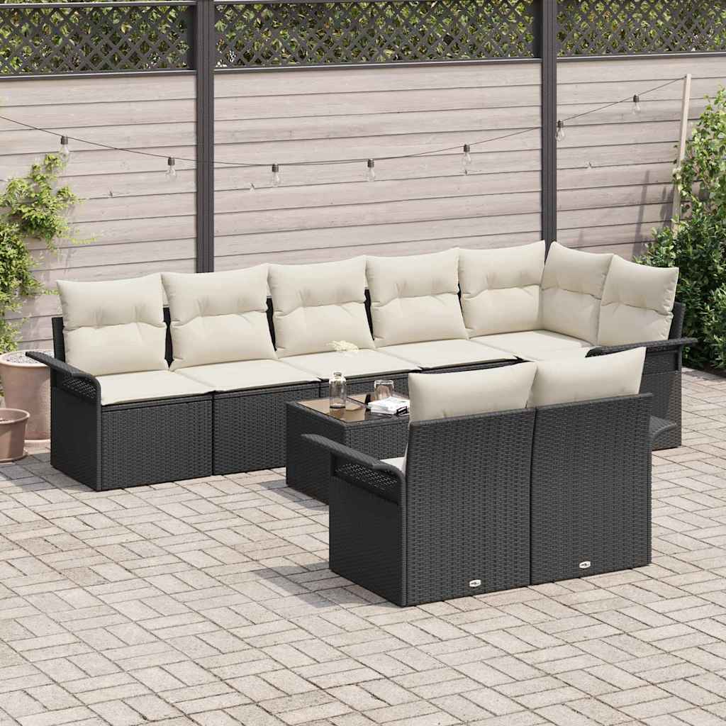 Gartensofa-set mit Kissen 9 pcs Schwarz Poly-Rattan