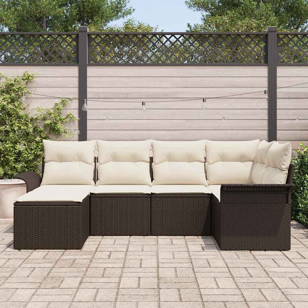 Gartensofa-set mit Kissen 6 pcs Braun Poly-Rattan