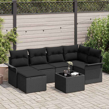 Gartensofa-set mit Kissen 7 pcs Schwarz Poly-Rattan